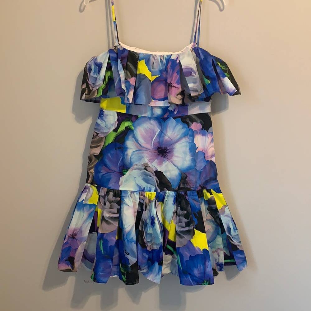 NWT MSGM blue purple floral ruffle dress 42